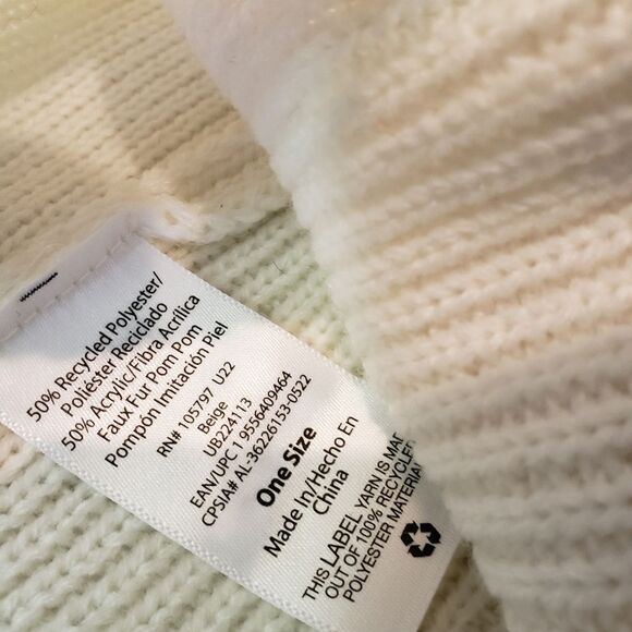 White/Cream Knit Beanie with Pom Poms - Picture 5 of 5